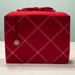 Estée Lauder Large Red Square Bag  Gold Tone Zipper Ribbon Handle